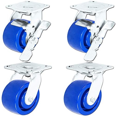 Casterhq 5"x2" Stainless Steel Caster, 2 Swivel Casters W/ Lockin, PK4 HD-SSSP-5x2-2SB2S